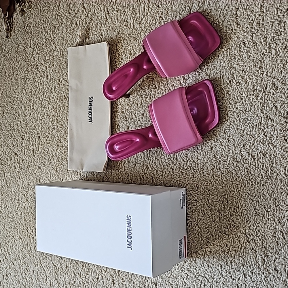 JACQUEMUS Piscine Square-Toe Padded Pink Leather Mules - Picture 6 of 10